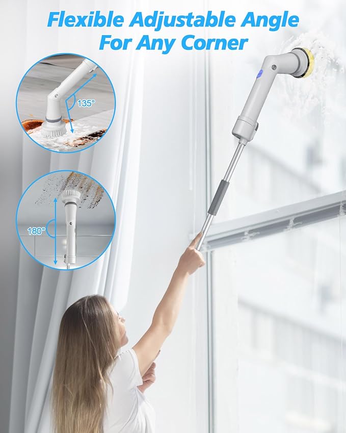 Electric Spin Scrubber Cordless Cleaning Brush, 2 Speed Shower Power Scrubbers for Cleaning Tub Tile, Spin Brush Cleaning for Bathroom Long Handle