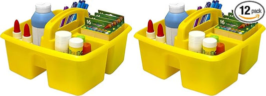 Storex 3-Compartment Small Caddy – Multipurpose Classroom Organizer with Handle, Yellow, 12-Pack (00950U06C)