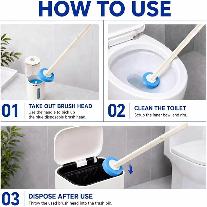 Toilet Brush Set, White, Disposable Replacement Brush Heads, Stylish and Simple Style (1, Toilet Brush Set with 32 Brush Heads)