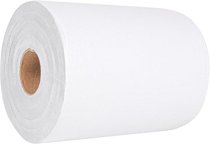 Restaurantware Paper Towel 12 Roll Case 600' 1-Ply White Paper Towel Roll Non-Perforated Absorbent Commercial Universal Core Kitchen Restroom Use