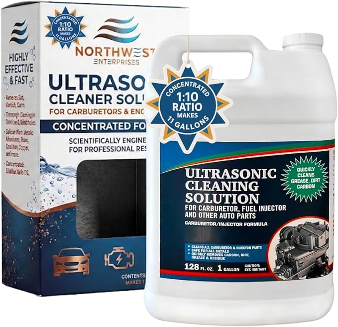 NORTHWEST ENTERPRISES Ultrasonic Cleaner Solution for Carburetors and Engine Parts. Industrial Strength Concentrated Washing Compound for Ultrasonic Machines & Immersion Washers - Makes 11 Gallons!
