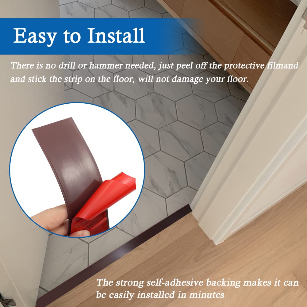 Floor Transition Strip Self Adhesive Floor Cover Strips Laminate 3" Wide Vinyl Flat Divider Transitions (7.5cm, 3.3Ft, Brown)