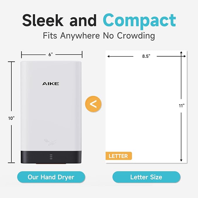 AIKE Compact Hand Dryer for Home Bathroom, Cover ABS Polycarbonate Design, 110V White Model AK2822