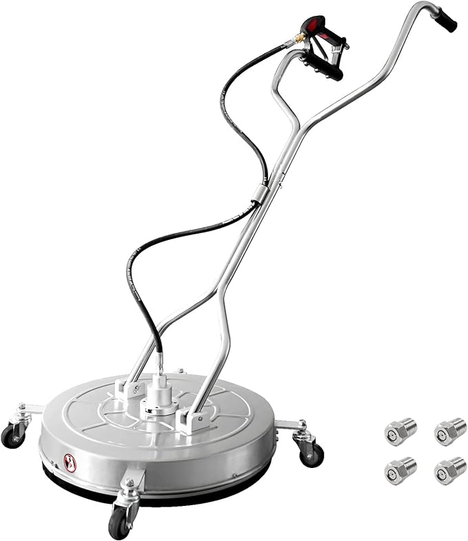 janz 24" Pressure Washer Surface Cleaner with 4 Wheels,Dual Handle,Stainless Steel Housing, 2 Hose Adapters and 4 Replacement Nozzles, Ideal for Cleaning Driveways, Sidewalks,Patios,Decks