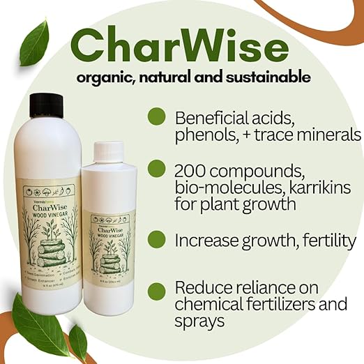 VermisTerra CharWise - 8 oz Wood Vinegar Biostimulant - Seed Germination, Enriches Soil, Growth Enhancer, Combats Odor, Animal Care - pyroligneous Acid, Natural byproduct of biochar