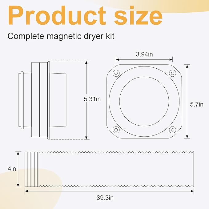 Magnetic Dryer Vent Coupling Connector Kit DV180 - Airtight Seal Quick Connect System with 4" Aluminum Duct Hose & Clamps for Easy Cleaning & Maintenance