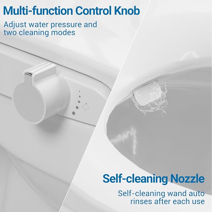 Bidet Toilet Seat Round, Non-Electric Bidet Attachment for Toilet with Self-Cleaning Nozzle, Adjustable Water Pressure, White PP Material, Easy to Install Toilet Seat Bidet for Bathroom Use