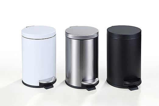 SunnyPoint 4.5 Liter(1.2 Gallon) Small Round Trash Can with Plastic Inner Bucket; Bathroom, Office, Kitchen and Bedroom Step On and Slow Close (BLK) (Pack of 2)