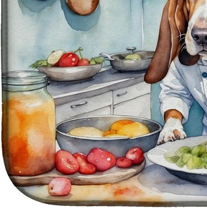 Caroline's Treasures DAC6196DDM Basset Hound The Chef Dish Drying Mat Absorbent Dish Drying Mat Pad for Kitchen Counter Dish Drainer Mat for Countertop, 14 x 21", Multicolor