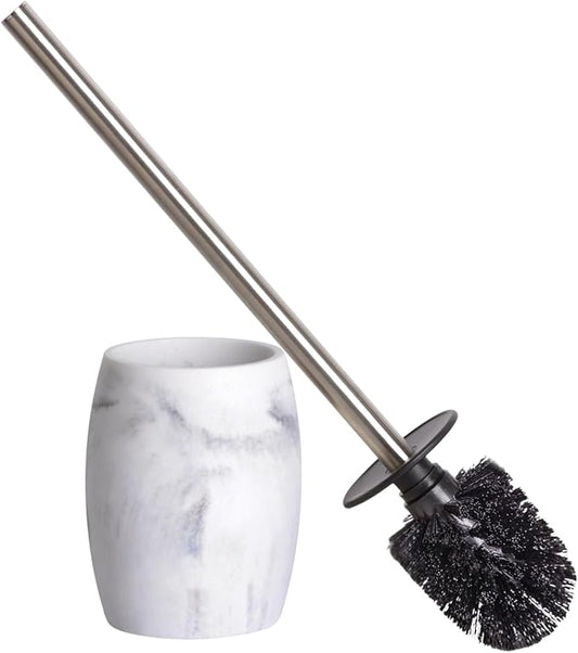 Clasin Home Toilet Bowl Brush and Holder with Stainless Steel Long Handle, Toilet Scrubber Brush with Durable Base, 360° Deep Cleaning Bristles for Bathroom, Compact Set for Small Space (White)