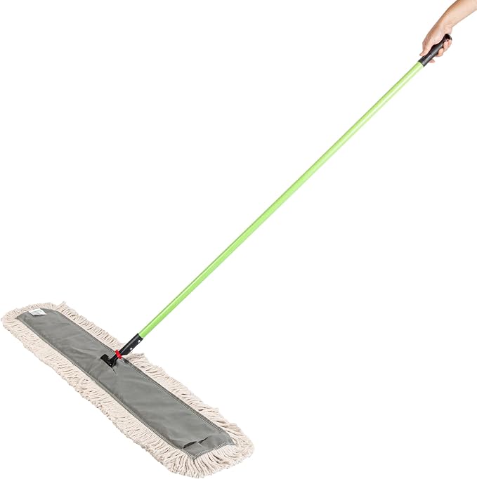 Restaurantware-Clean Tek Professional 48.03 x 5 Inch Dry Floor Mop, 1 Disposable Dust Mop - 64-Inch Handle, Secure Attachment, Blue Cotton, Ideal For Floor, Cleaning Home, Office