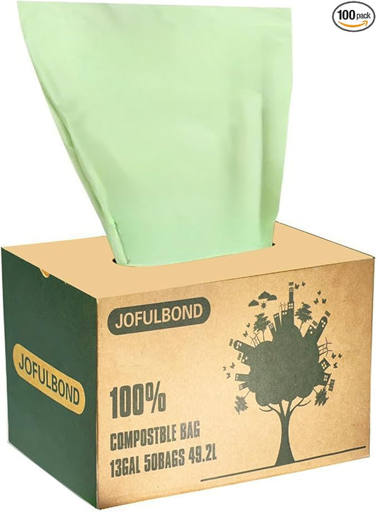 13 Gallon Trash Bags Biodegradable Compost Recycling Trash Bags, Compostable For Kitchen, 100 Count, 1.2 Mils,60 Liter, Recyclable Composta Large Heavy Duty Garbage Bag (100)