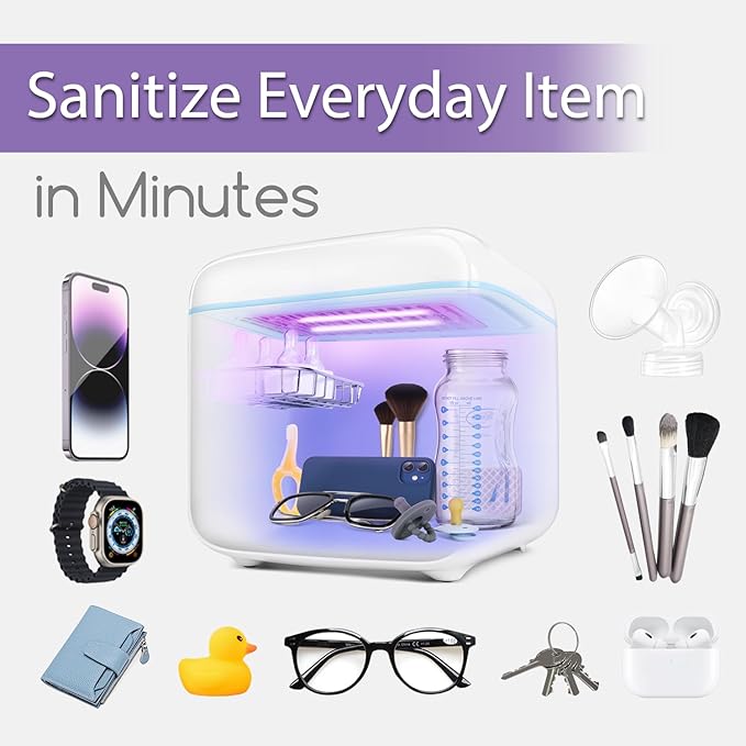 Papablic 4-in-1 UV Light Sanitizer and Dryer, Large Capacity UV-C Cleaner Sanitizing Box with Dual Lamps, for Baby & Whole Family Use, Touch Control