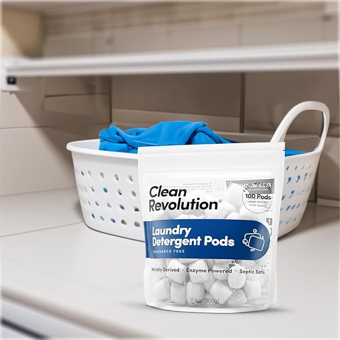 Clean Revolution Laundry Pods (100 Count) & Dryer Sheets (80 Count/160 Loads) Bundle - Fragrance Free, Plant Based, Biodegradable Detergent for Sensitive Skin, HE Compatible