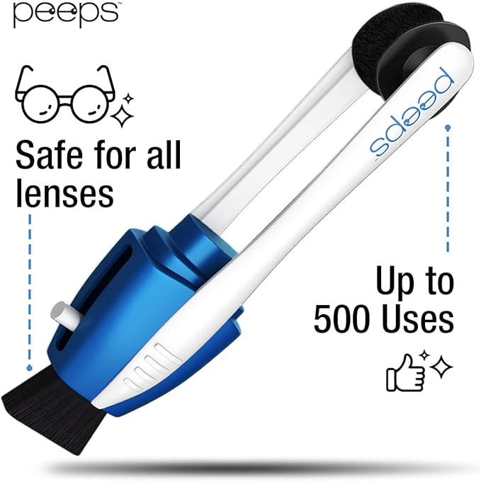 Peeps Glasses Cleaner - for Eyeglasses, Reading Glasses, and More - Lens Cleaner with Carbon Microfiber Tech-Soft Touch Blue-1 Count (Pack of 1)