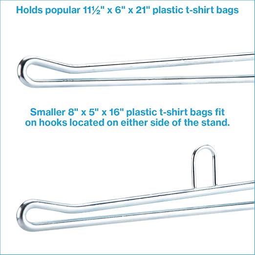 SSWBasics Plastic Grocery Bag Holder - Durable Chrome Stand for Easy Storage - Fits 11½”W x 6”D x 21”H Bags - Compact Unit, 12" W x 12" L x 16" H