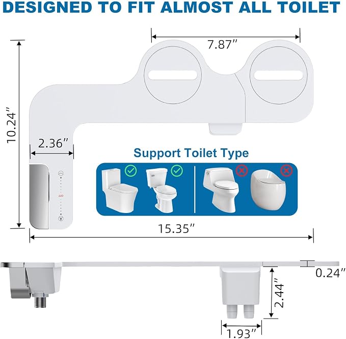 GarveeHome Bidet Attachment for Toilet, Non-Electric Self-Cleaning Dual Nozzle with Feminine and Rear Wash, Cold Water Sprayer with Adjustable Pressure, Easy to Install in Chrome