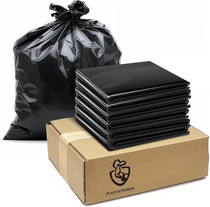 100 packs-Large 55-60 Gallon Heavy Duty Trash Can Bags|2 Mil |Black Thickened/Plastic Bag-Kitchen&Yard,Building,Outdoor,Hotel, Property-Made in the USA