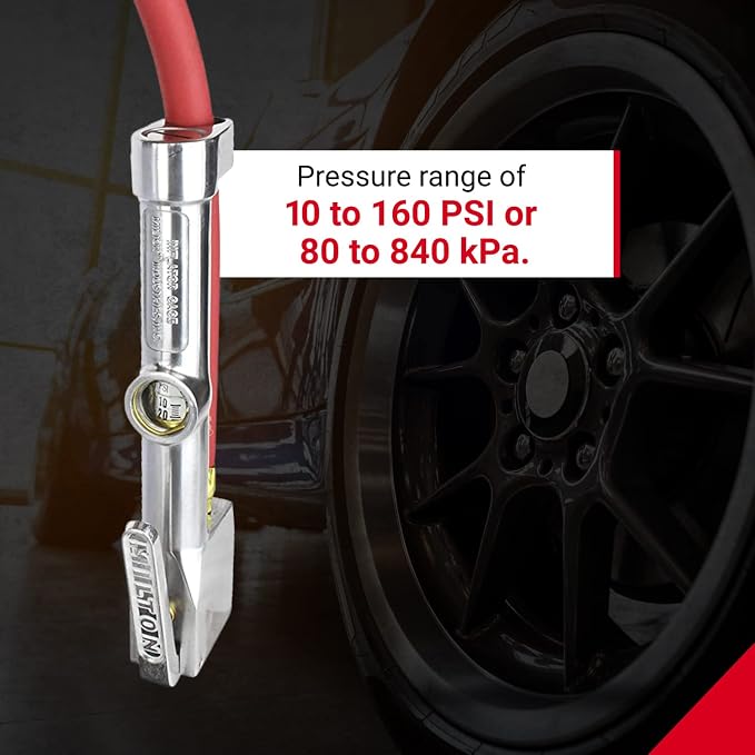 Milton 518 Analog Tire Inflator with Pressure Gauge, 5' Hose Easy Straight Clip-on Chuck, Made In USA (OSHA Compliant) 10-160 PSI