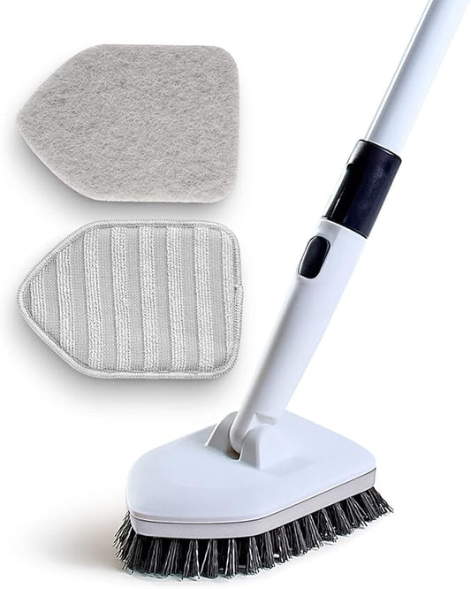 Moku Home Shower Scrubber 3 in 1 Extendable Long Handle 58" Cleaning Brush - Non Scratch Shower Brush for Cleaning Bathroom Kitchen Toilet Wall Tub Tile (Gray)