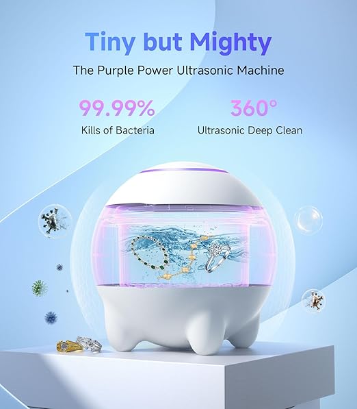Ultrasonic Jewelry Cleaner Machine, 45KHz Retainer Cleaner Ultrasonic Professional for Dentures, Ring, Earrings Sterling Silver Deep Cleaning with 4 Modes, Timer, Low Noise, 304 Stainless Steel Tank