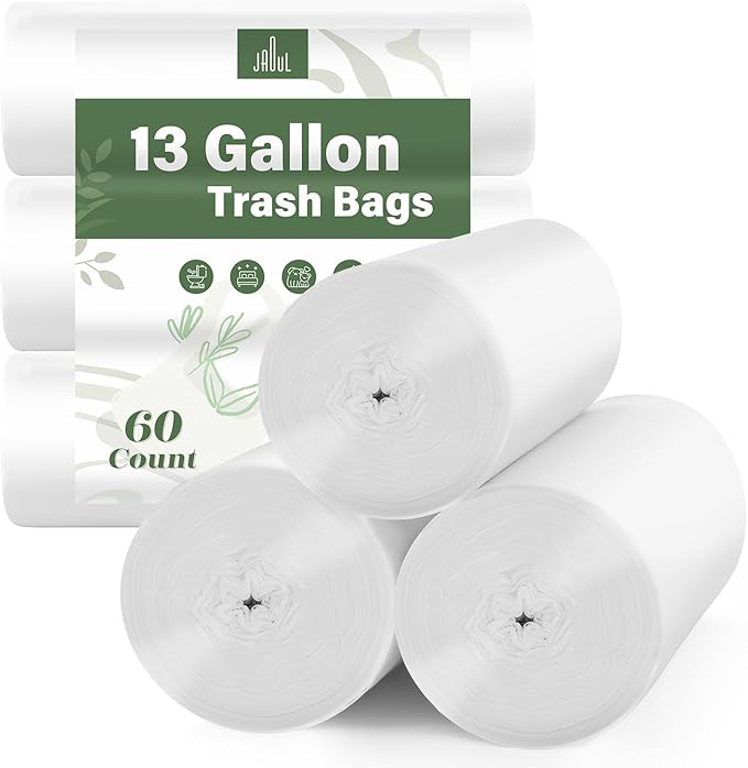 Jaoul Trash Bags,Thicken 13 Gallon Trash Bag for Tall Kitchen Trash Can, 0.97 Mil Large Garbage Bags Kitchen Trash Bags, Lawn Trash Can Liners (White, 60 Counts)