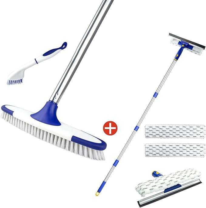 Grout Scrub Brush with Long Handle, Dual Sided Window Cleaner