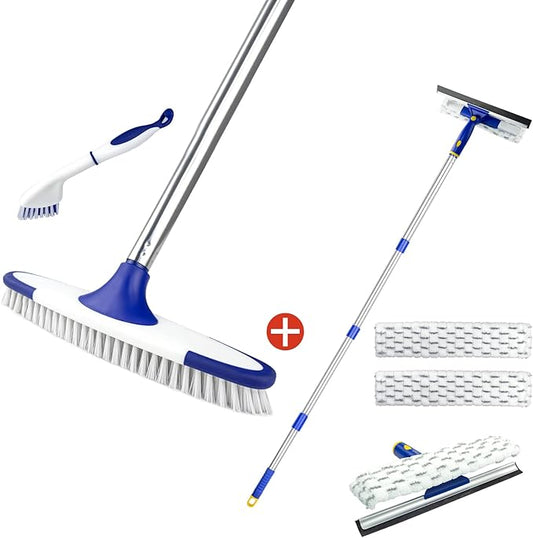 Grout Scrub Brush with Long Handle, Dual Sided Window Cleaner