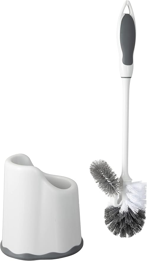 Superio Toilet Bowl Brush and Holder with Under Rim Cleaner for Bathroom, Toilet Brush and Caddy with Non Scratch Bristles and Under Rim Lip Brush