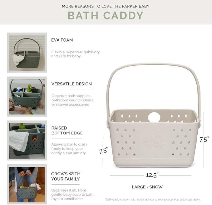 Parker Baby Large Bath Caddy | BPA Free & Food Grade Shower Caddy Organizer for Toys & Supplies | Quick-Dry, Sturdy & Perfect Size Shower Basket w/Handle in Neutral Colors