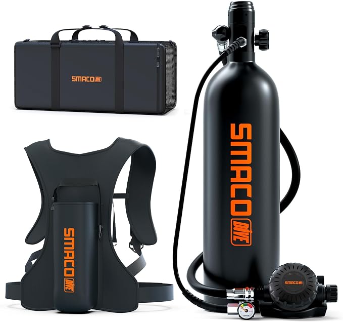 SMACO Mini Scuba Tank 1.9L Capacity Diving Oxygen Tank for Underwater Breathing Reusable Small Scuba Tank Kit with Portable Bag Scuba Cylinder for Underwater Entertainment/Diving Work