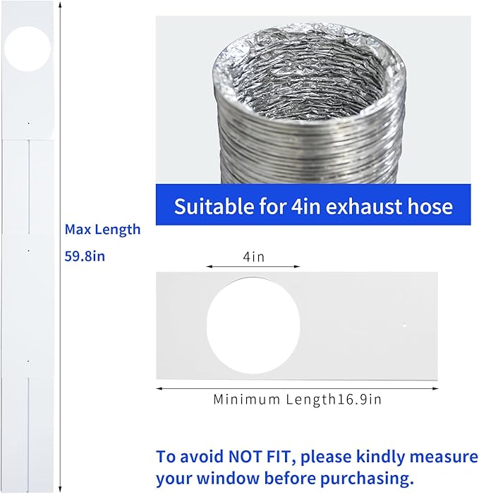 Dryer Vent Window Kit for 4" Diameter Dryer Vent Hose,Adjustable Window Vent Kit for Sliding and Hung Windows, Includes Insulating Foam Seal Tape.