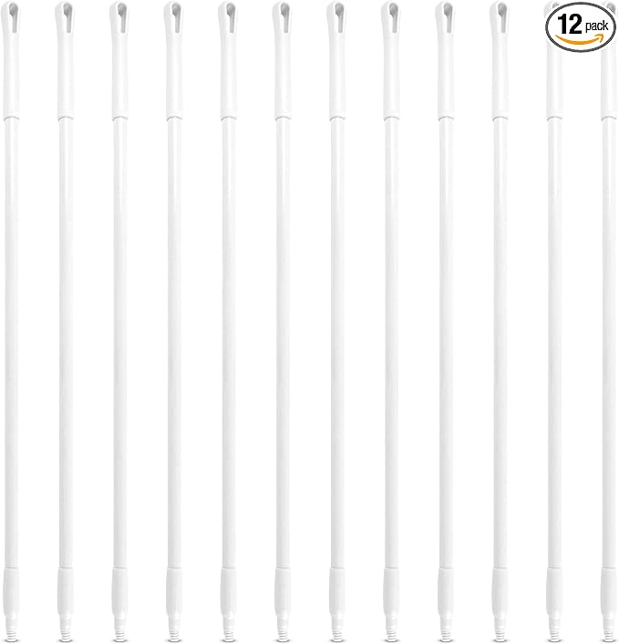 SPARTA 48" Fiberglass Replacement Handle with 3/4" Acme Thread Tip, Polyester Veil Reinforced, Hanging Cap, Commercial Cleaning, White (Pack of 12)
