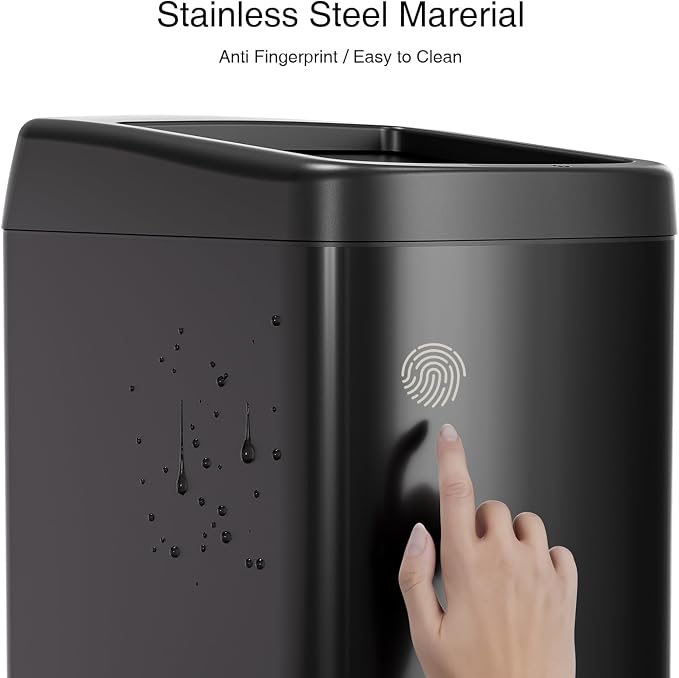 ELLO&ALLO Garbage Can Motion Sensor Trash Can 8 Gallon for Kitchen with Roll Up Lid, Automatic Touch Free High-Capacity with Wheels Black Waste Bin