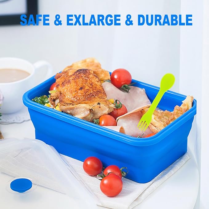 Extra Large Collapsible Silicone Food Storage Containers With Lids, 82.8oz, 2 Pack, XXL Foldable Bento Lunch Box, Rv Collapsible Bowls, Big Meal Boxes for Kitchen, Camping, BPA Free