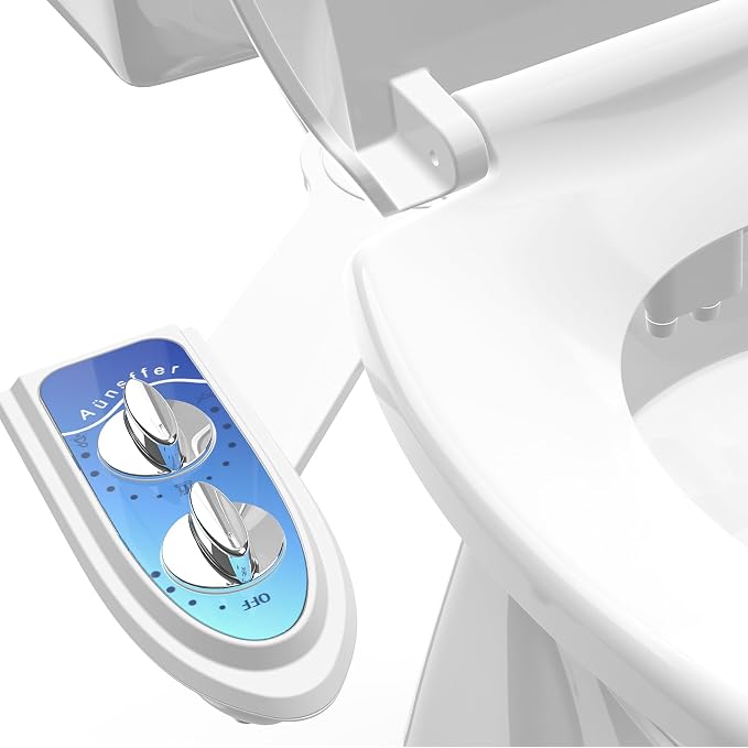 Toilet Seat Elongated + Bidet Attachment Blue, 3 Wash Modes + Water Adjustable, Quiet Toilet Attachment Save Energy