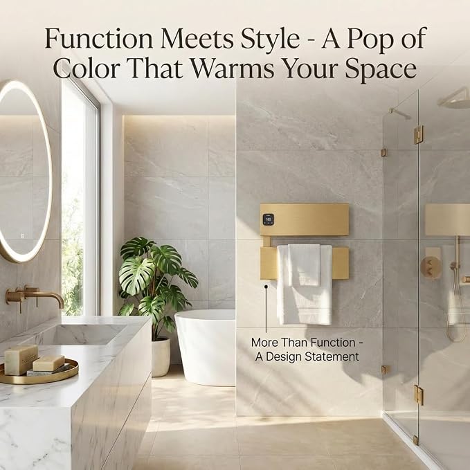 L Series Electric Towel Warmer for Bathroom, 2 Panel, Gold | Thermo Control and Timer, Fast Heat in 3 Mins, Dry Towels in 4 hrs, Memory Function, Work with Smart Plug, Left-Wiring