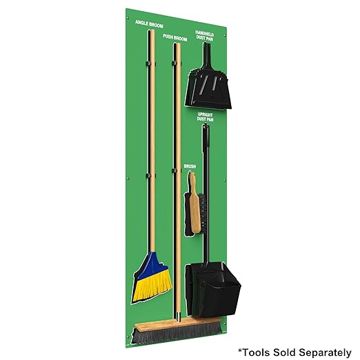 Clean & Sweep 5S Shadow Board/Wall Mount Broom Holder, 68" x 30" Board, 5S Cleaning Station - Board Only, Tools Sold Separately, Made in The USA by AccuformNMC, Green/Black, PSB114GNBK