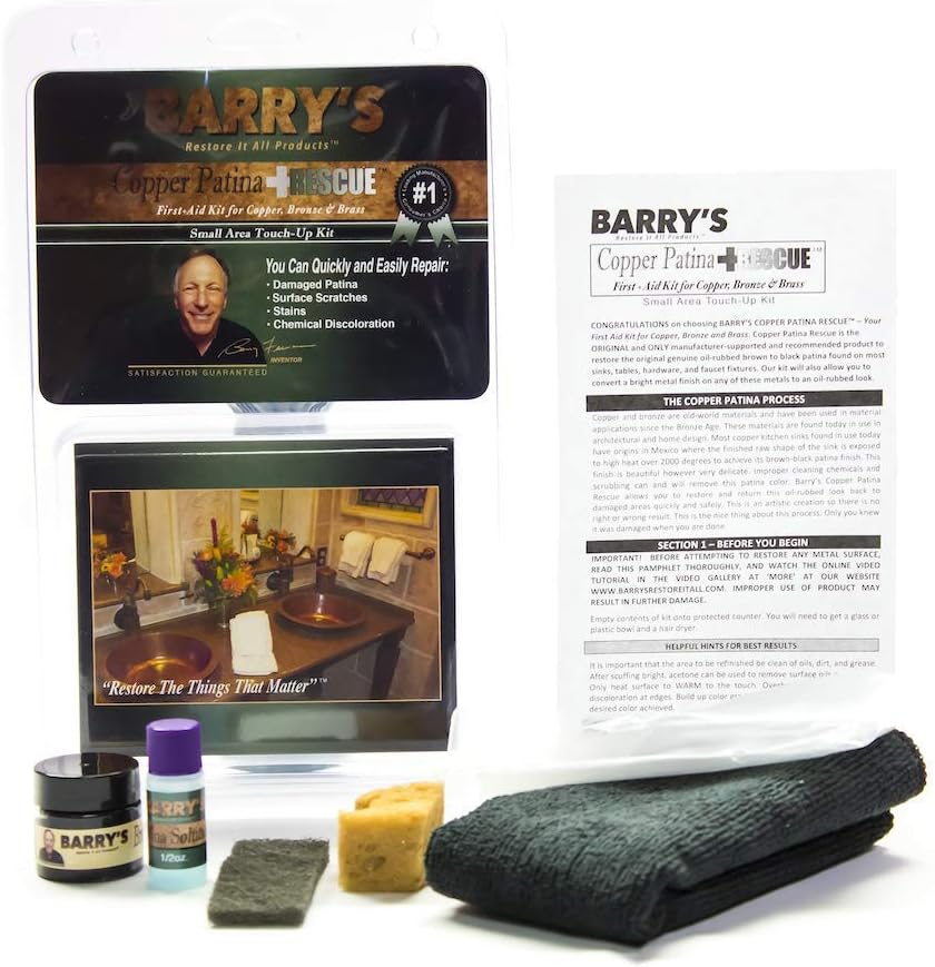 Barry's Restore It All Products - Copper Patina Rescue Small Area Touch-Up Kit | The #1 All-in-ONE Copper Patina Restoration KIT! Sinks, Hardware, Tables & Faucet Fixtures