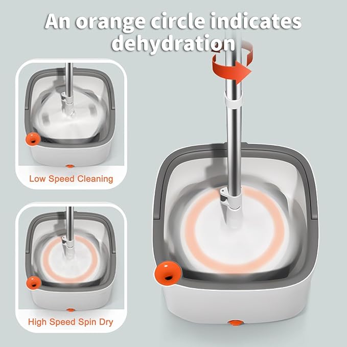 Spin Mop and Bucket with M16 Self Separation Dirty and Clean Water System with 2Pads, Self Wringing 360° Rotating Clean Mop-Head and Bucket Set for Hardwood Tile Marble Floors Mop-Grey