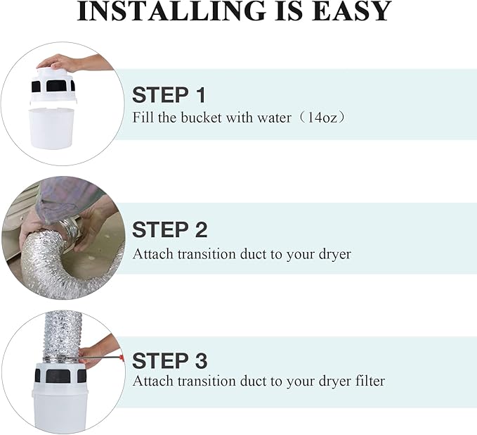 3 IN 1 Indoor Dryer Vent Kit Filter Bucket for Electric Dryer with 4-Inch by 5-Feet Proflex Duct (Silver)