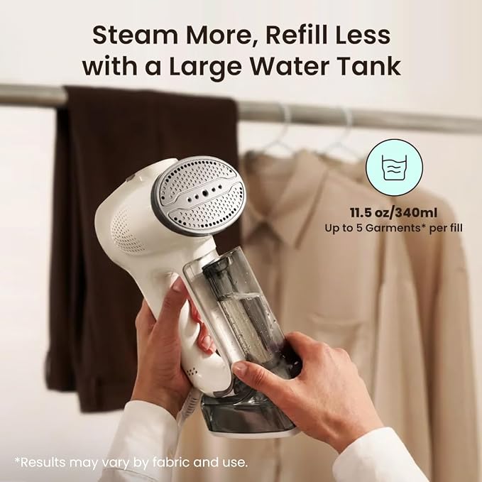 86lux Vacuum Steamer for Clothes, 3800Pa Portable Handheld Garment Steamer with 340ml Large Water Tank, Fast Heat-Up 2-in-1 Steam Iron Wrinkle Remover for Travel, Shirts & Delicates,Beige