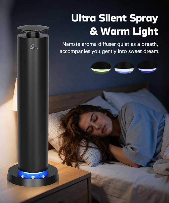 Wireless Waterless Diffuser, 1800Sq Ft Coverage,APP Control | Modes & LED Light, Quiet Rechargeable Portable Scent Diffuser for Home Office Camping (Black)