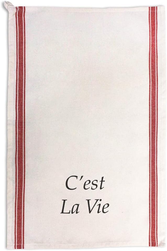 Custom Decor Kitchen Towels C'est La Vie Such as Life Foreign Languages Foreign Languages French Cleaning Supplies Dish Towels Red Stripe Design Only
