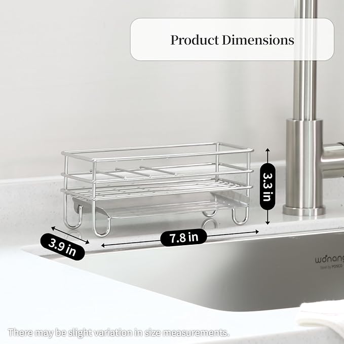 INEX Scrubber & Detergent Drain Shelf Sink Caddy (Stainless Steel, 3.3" H x 7.8" W x 3.9" D)