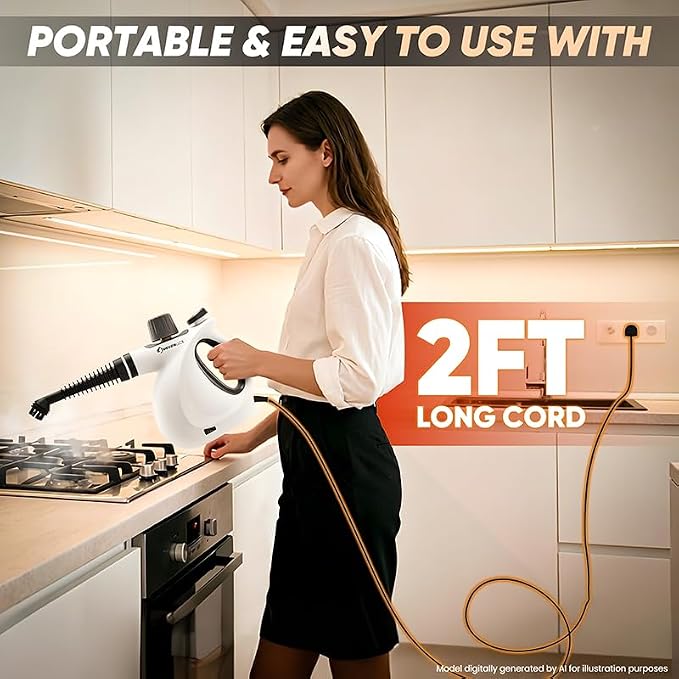 SakerPlus Steam Disinfection Cleaner, Handheld Pressurized Natural Steam Cleaner with 9 PCS Accessories, Portable Multi-Surface Steamer for Cleaning Home Kitchen Floor, Upholstery, Tile Grout & Car