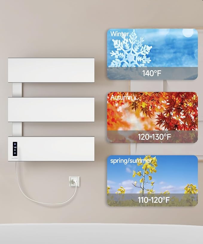 Towel Warmers for Bathroom, Heated Towel Rack Wall Mounted, 21.6" X 17.7" Smart LED Control, Built-in Timer & Temperature, Max 140°F, Plug-in, Fast Heating, Brushed Nickel