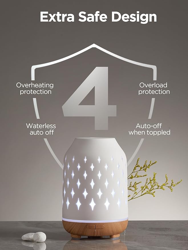 InnoGear 150ml Ceramic Diffuser for Essential Oils Handcrafted Aromatherapy Diffuser Oil Diffuser Ultrasonic Cool Mist Humidifier with 2 Mist Modes Waterless Auto Off for Room, Pack of 2