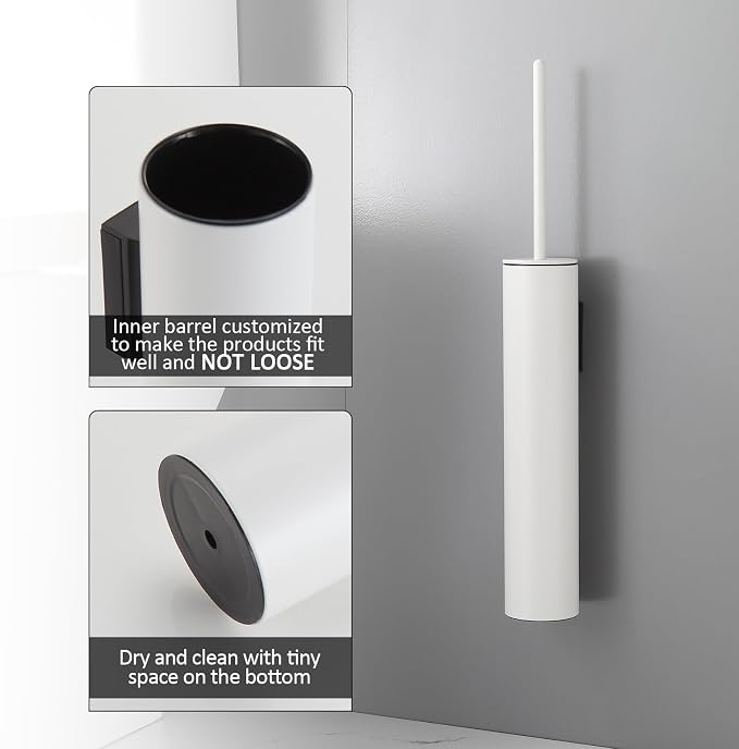 BGL Toilet Brush and Holder Set White Wall Mounted for Bathroom Round Design