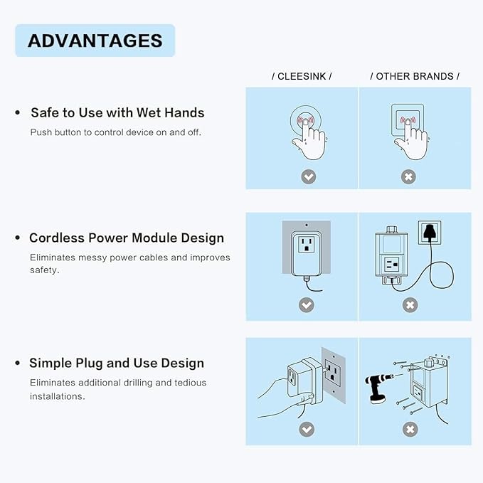 Garbage Disposal Switch, Cordless Air On Off Kit for Food Waste Disposer, Brushed Gold, SHORT 2.5" Sink Top Push Button by CLEESINK